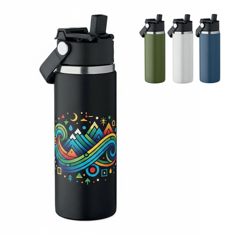 Bouteille double paroi avec paille