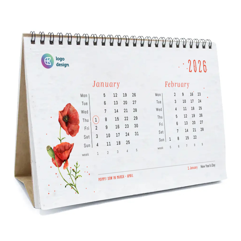 Calendrier de bureau en papier ensemencé