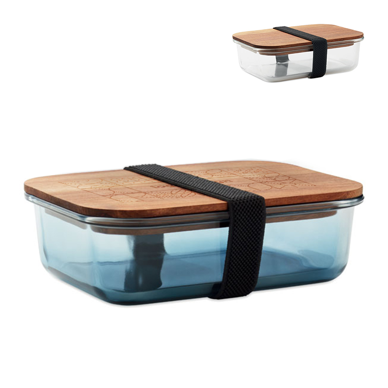 Boîte à lunch en verre avec couvercle en bois