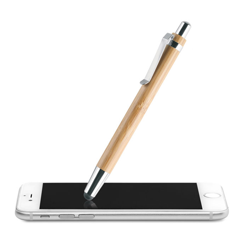 Stylo en bambou avec embout tactile - image 3