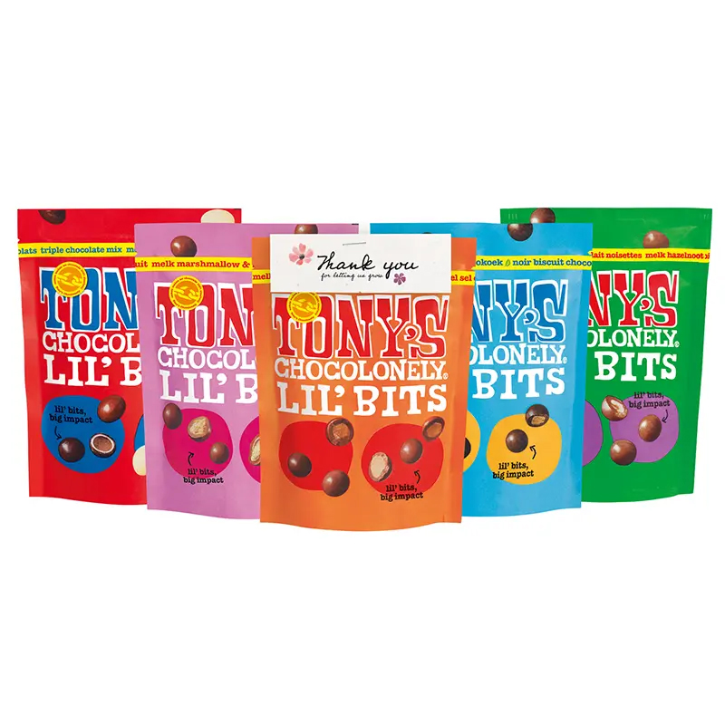 Sachet Lil'Bits Tony's Chocolonely avec carte en papier ensemencé